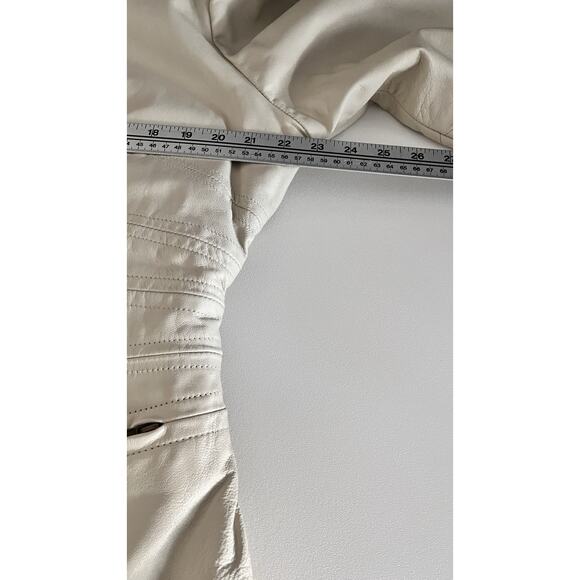 Women Leather Jacket Cream Genuine Leather Moto Zip In/Out Lining Pockets SZ L - Picture 12 of 14